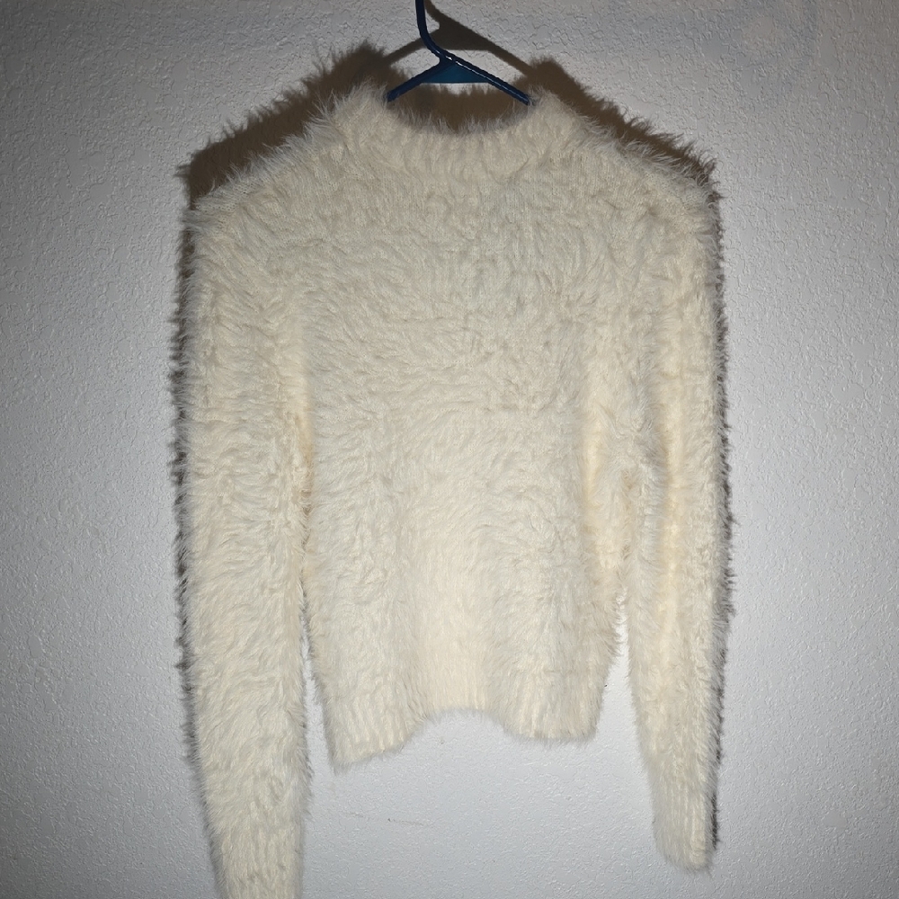 Elegant White Fuzzy Women's Sweater